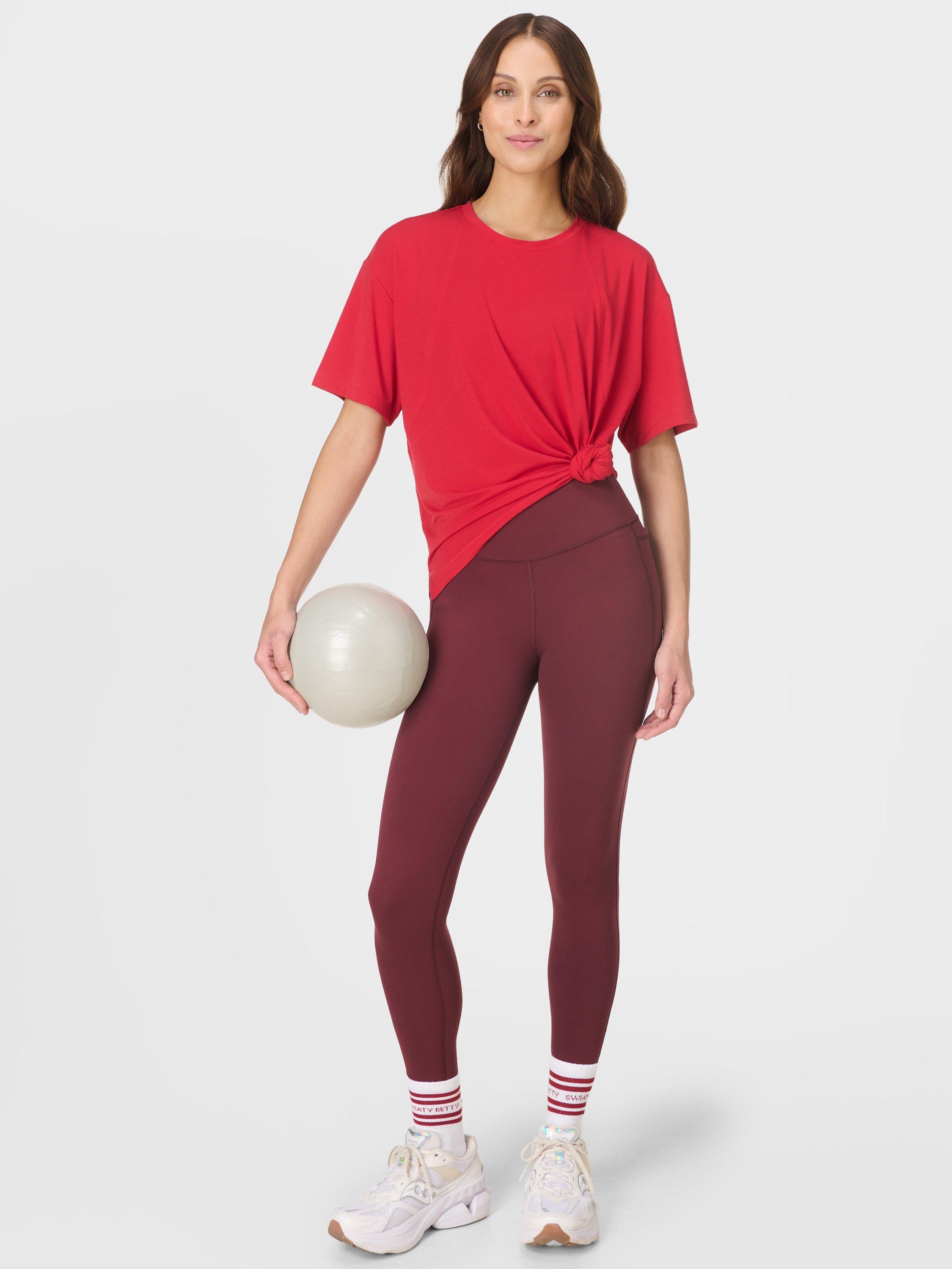 Product image 5 of 9, which shows Sweaty Betty Soft Flow Studio T-Shirt, Pepper Red, XXS