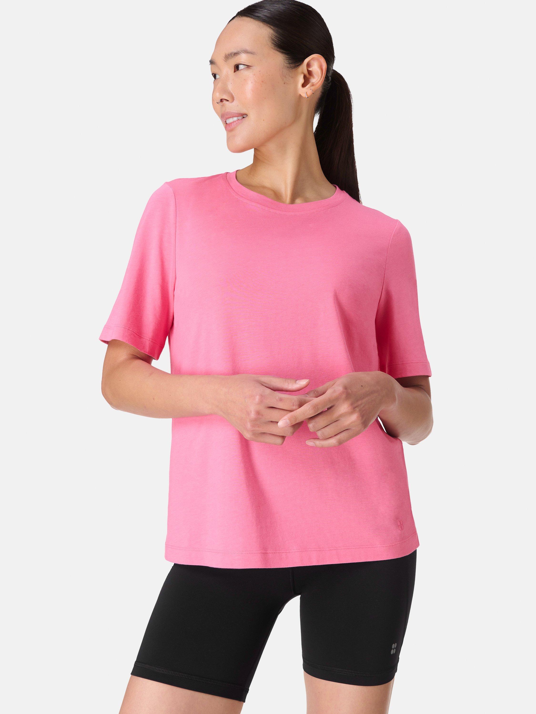 Product image 2 of 7, which shows Sweaty Betty Essential Organic Cotton Blend Crew Neck T-Shirt, Lollipop Pink, XXS