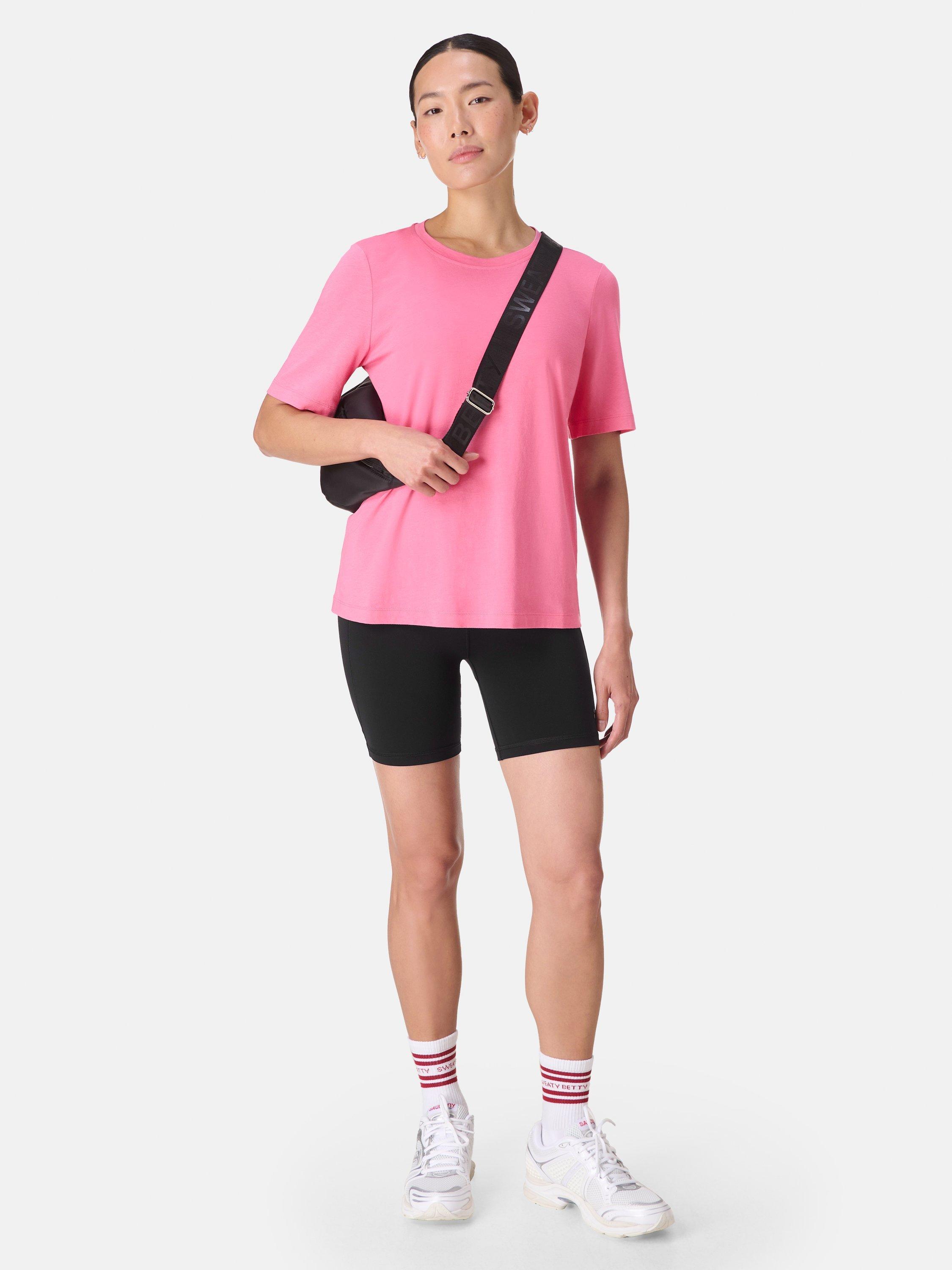 Product image 3 of 7, which shows Sweaty Betty Essential Organic Cotton Blend Crew Neck T-Shirt, Lollipop Pink, XXS