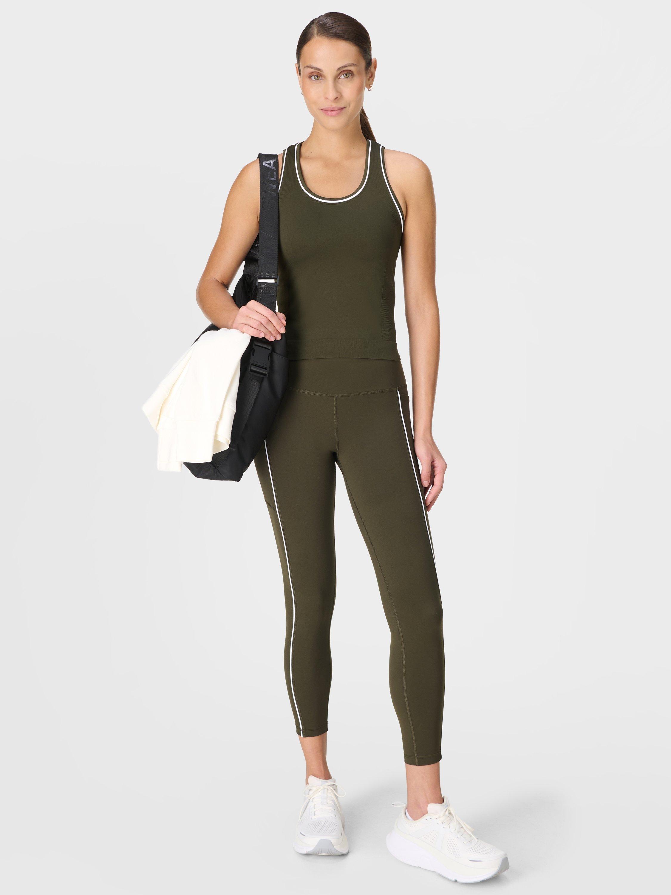 Product image 3 of 7, which shows Sweaty Betty Cropped Multi-Workout Racerback Top, Nori Green, XS