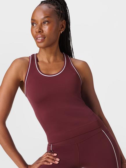 Sweaty Betty Athlete Crop Seamless Workout Tank Top, Garnet Red