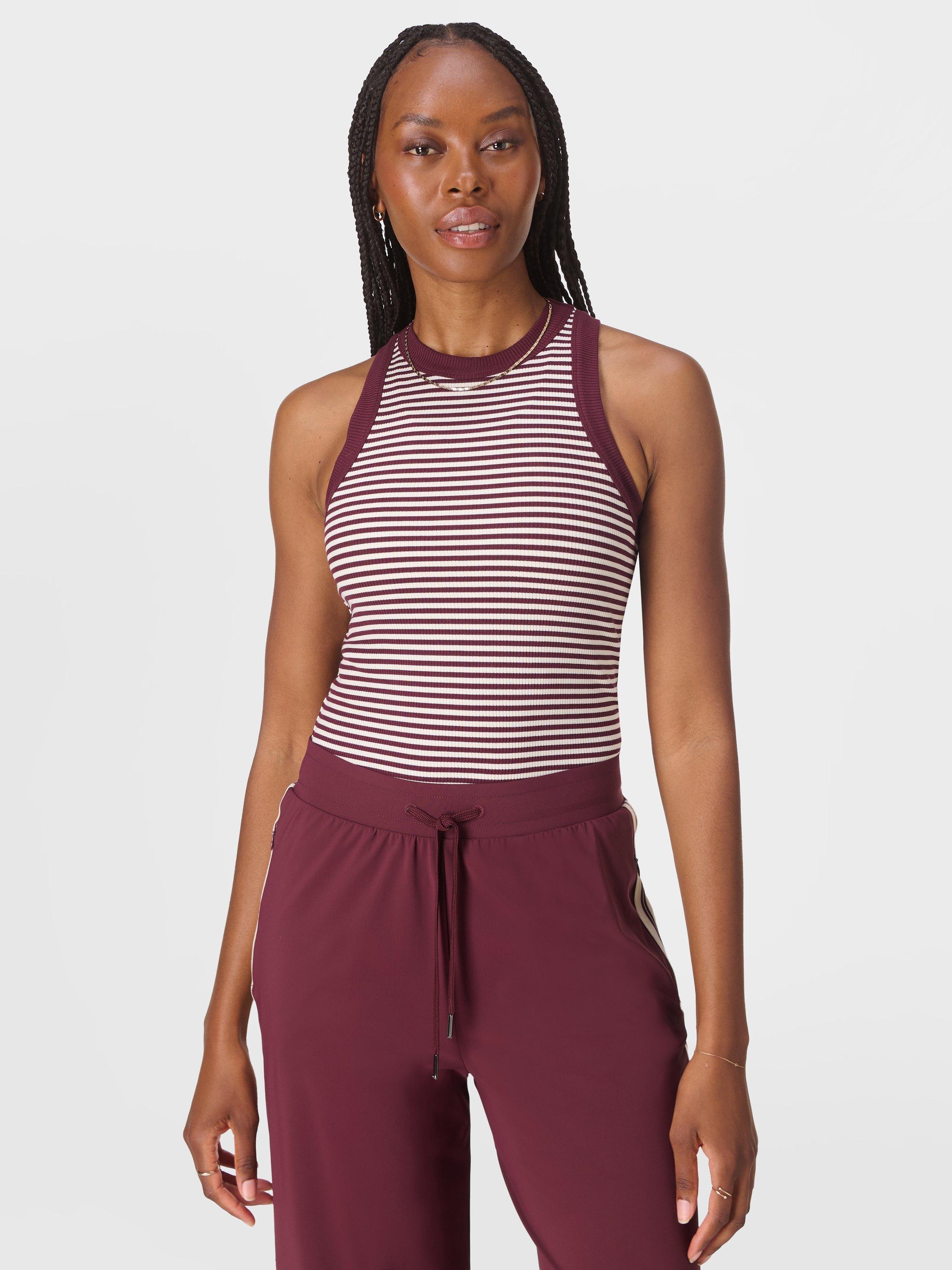 Product image 1 of 9, which shows Sweaty Betty Harper Racer Tank Top, Garnet Red/White, M