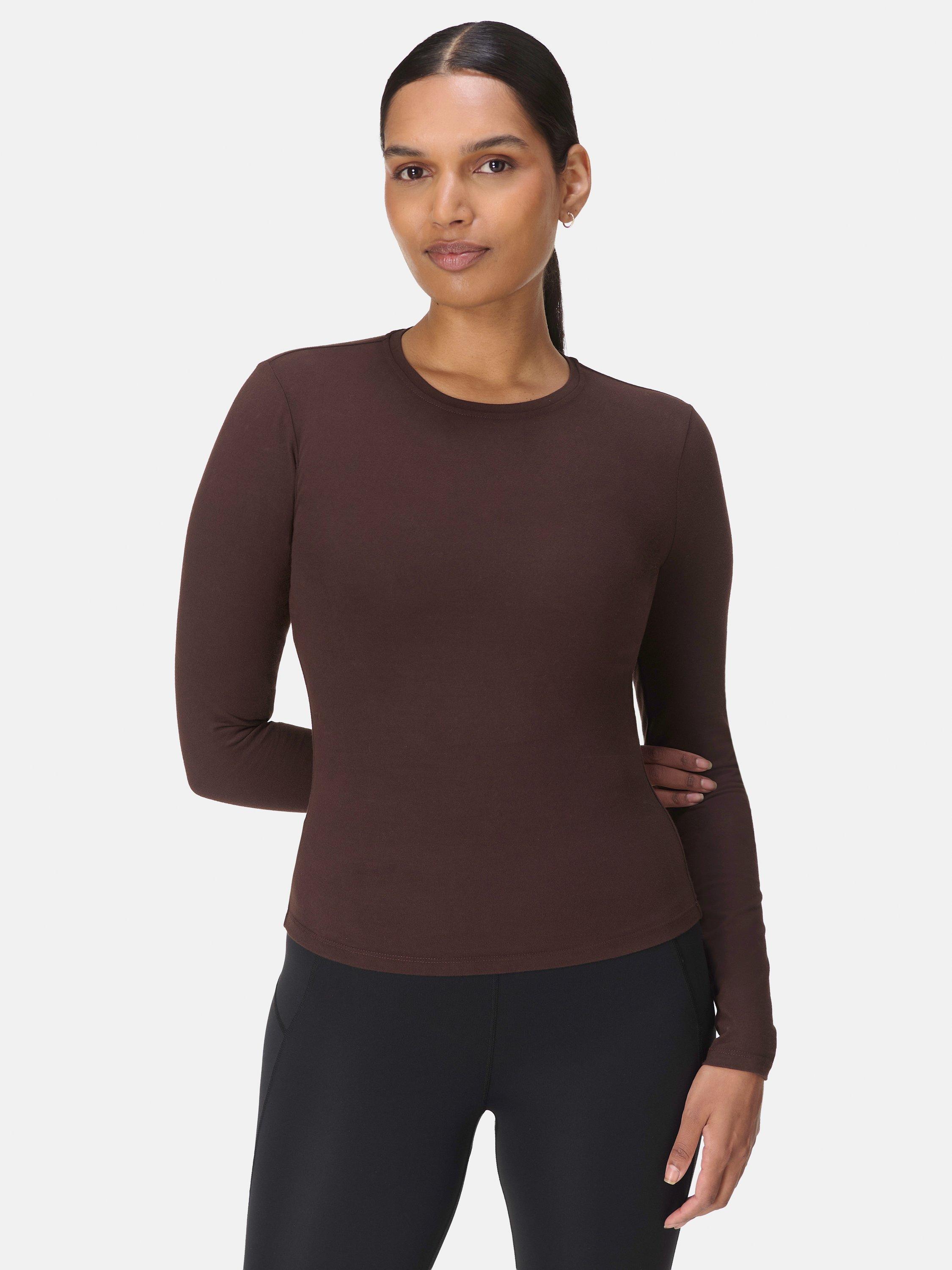 Product image 1 of 7, which shows Sweaty Betty Essential Sculpt Long Sleeve Top, Sable Brown, XXS
