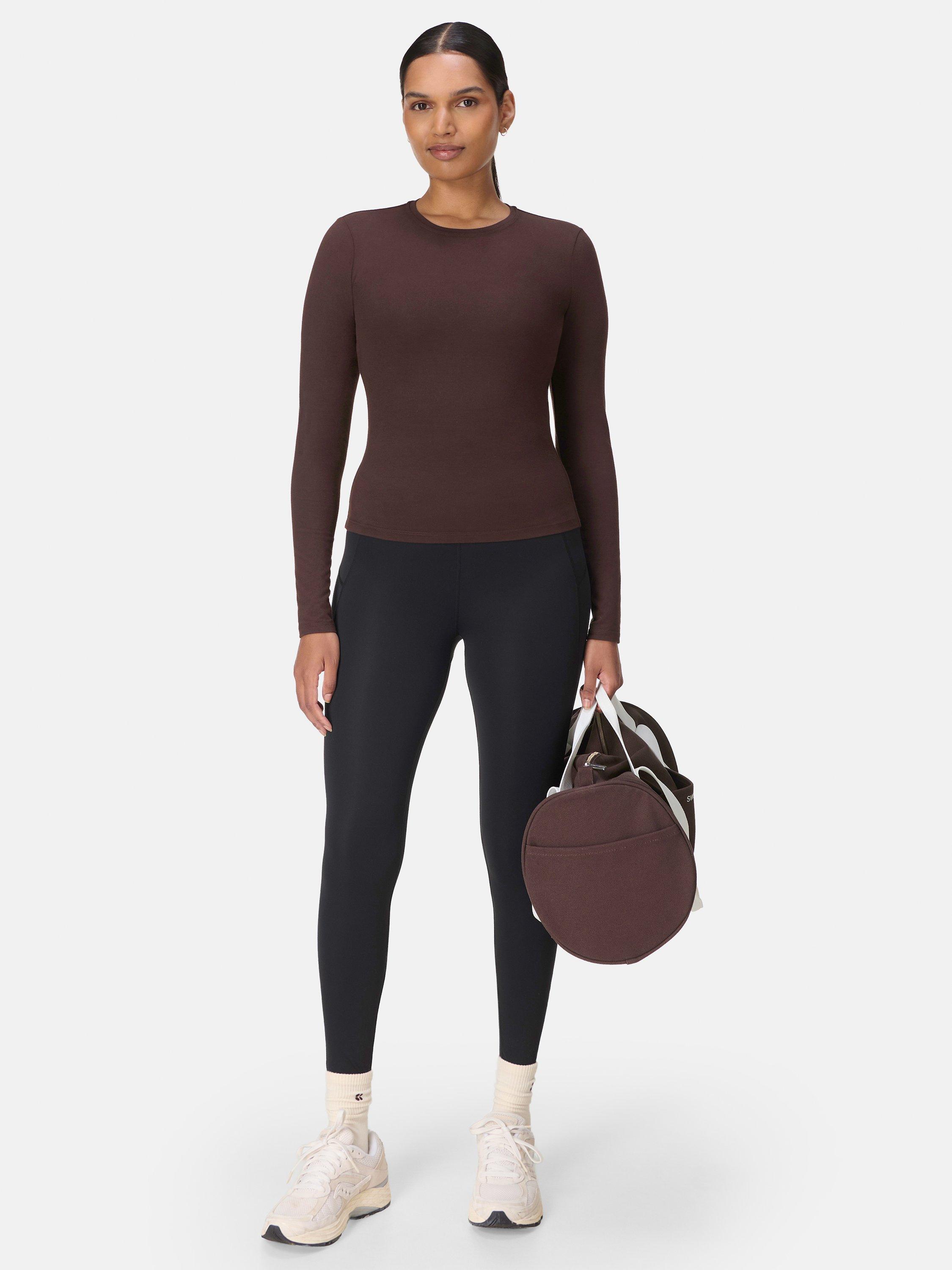 Product image 3 of 7, which shows Sweaty Betty Essential Sculpt Long Sleeve Top, Sable Brown, XXS