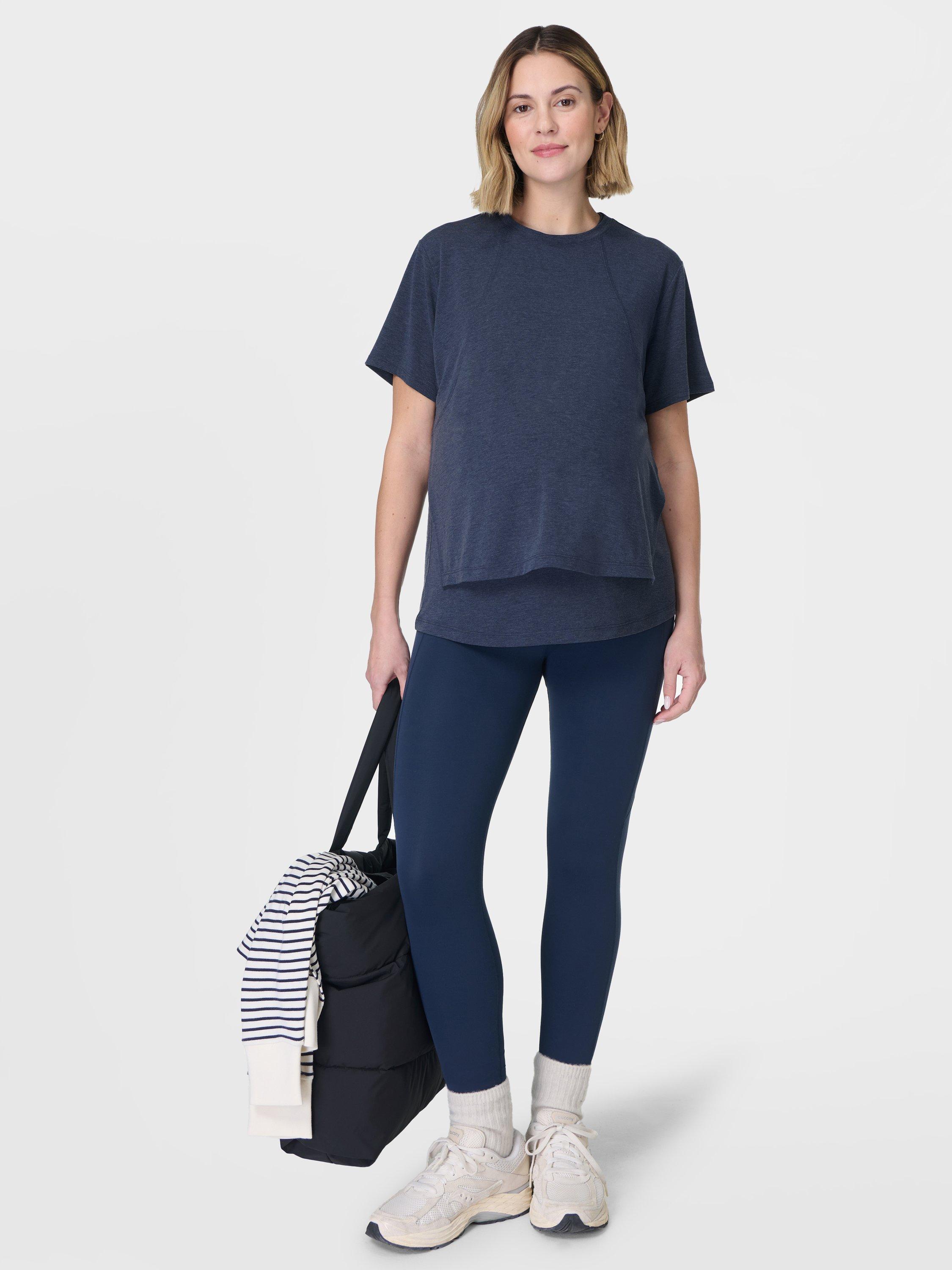 Product image 2 of 10, which shows Sweaty Betty Soft Flow 2-in-1 Nursing T-Shirt, Navy Blue, XXS