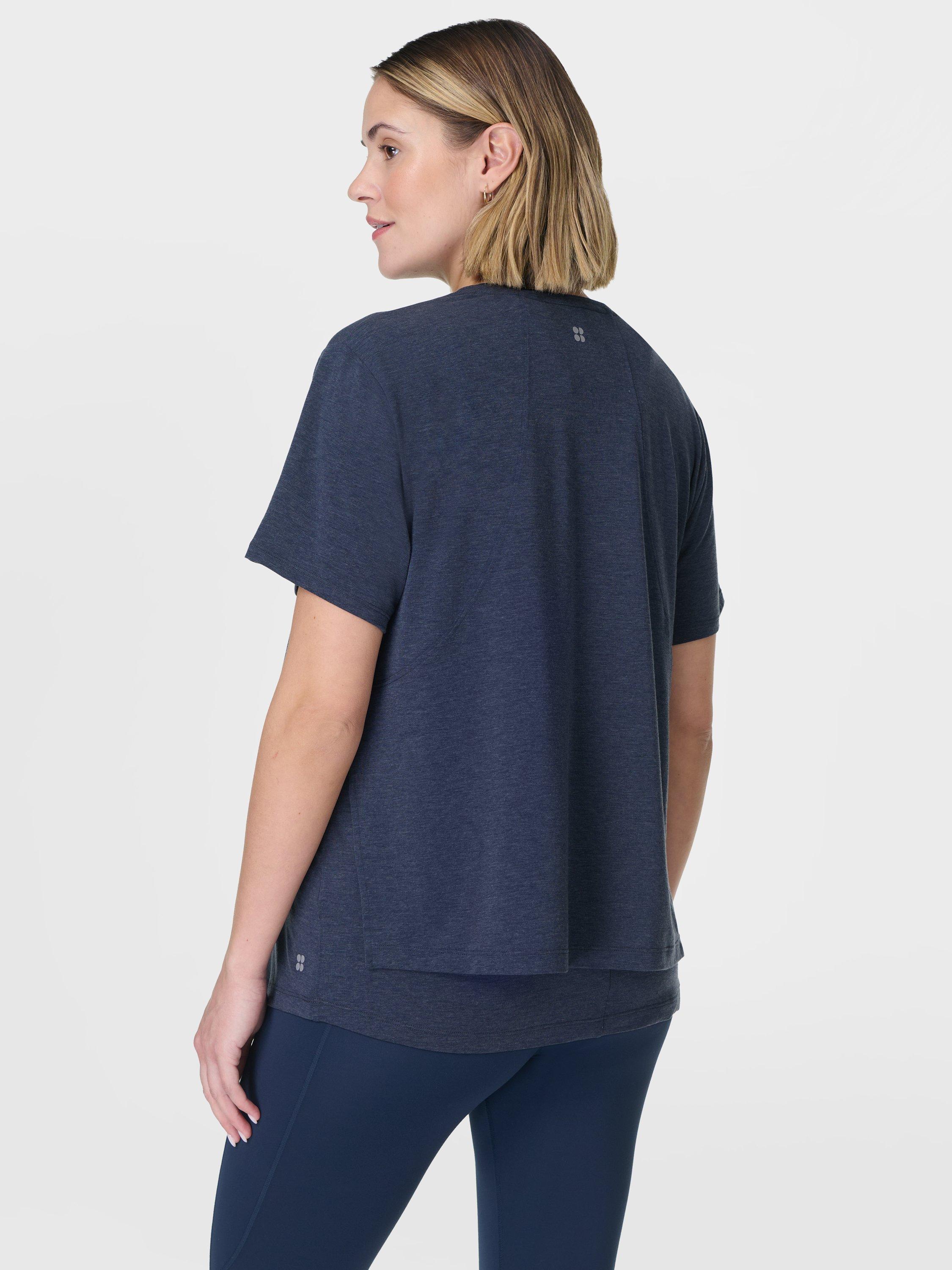 Product image 3 of 10, which shows Sweaty Betty Soft Flow 2-in-1 Nursing T-Shirt, Navy Blue, XXS