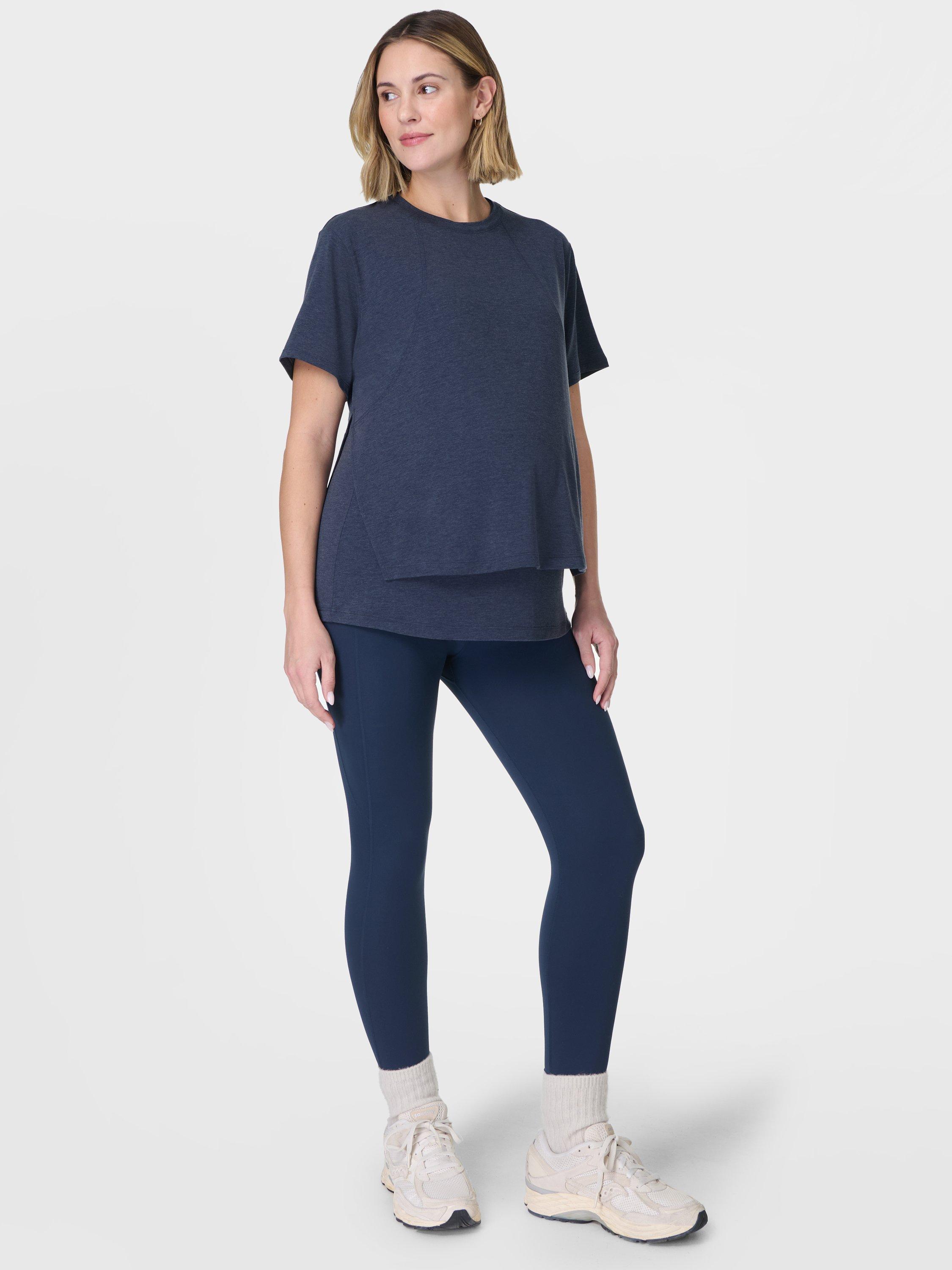 Product image 4 of 10, which shows Sweaty Betty Soft Flow 2-in-1 Nursing T-Shirt, Navy Blue, XXS
