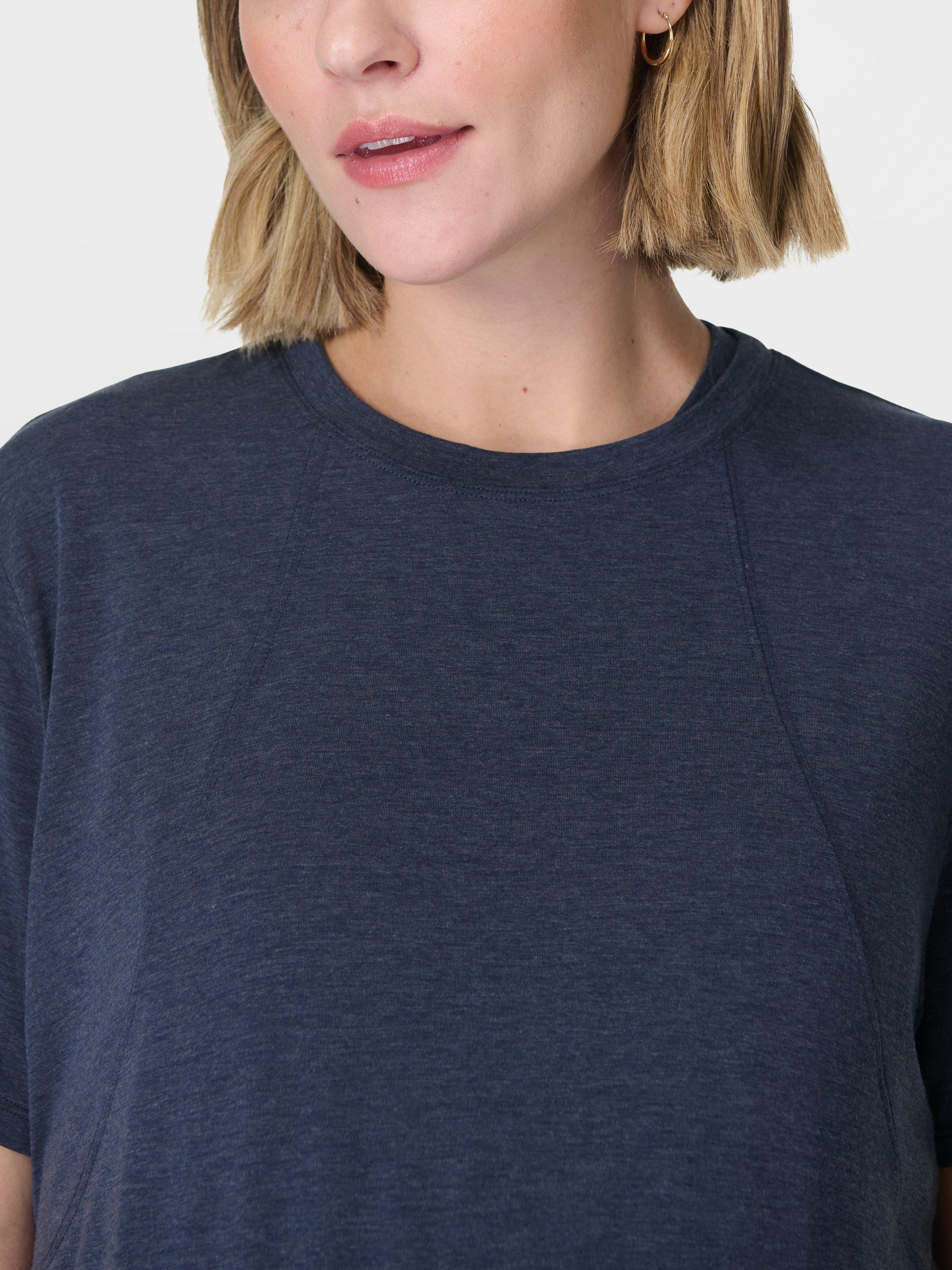 Product image 6 of 10, which shows Sweaty Betty Soft Flow 2-in-1 Nursing T-Shirt, Navy Blue, XXS