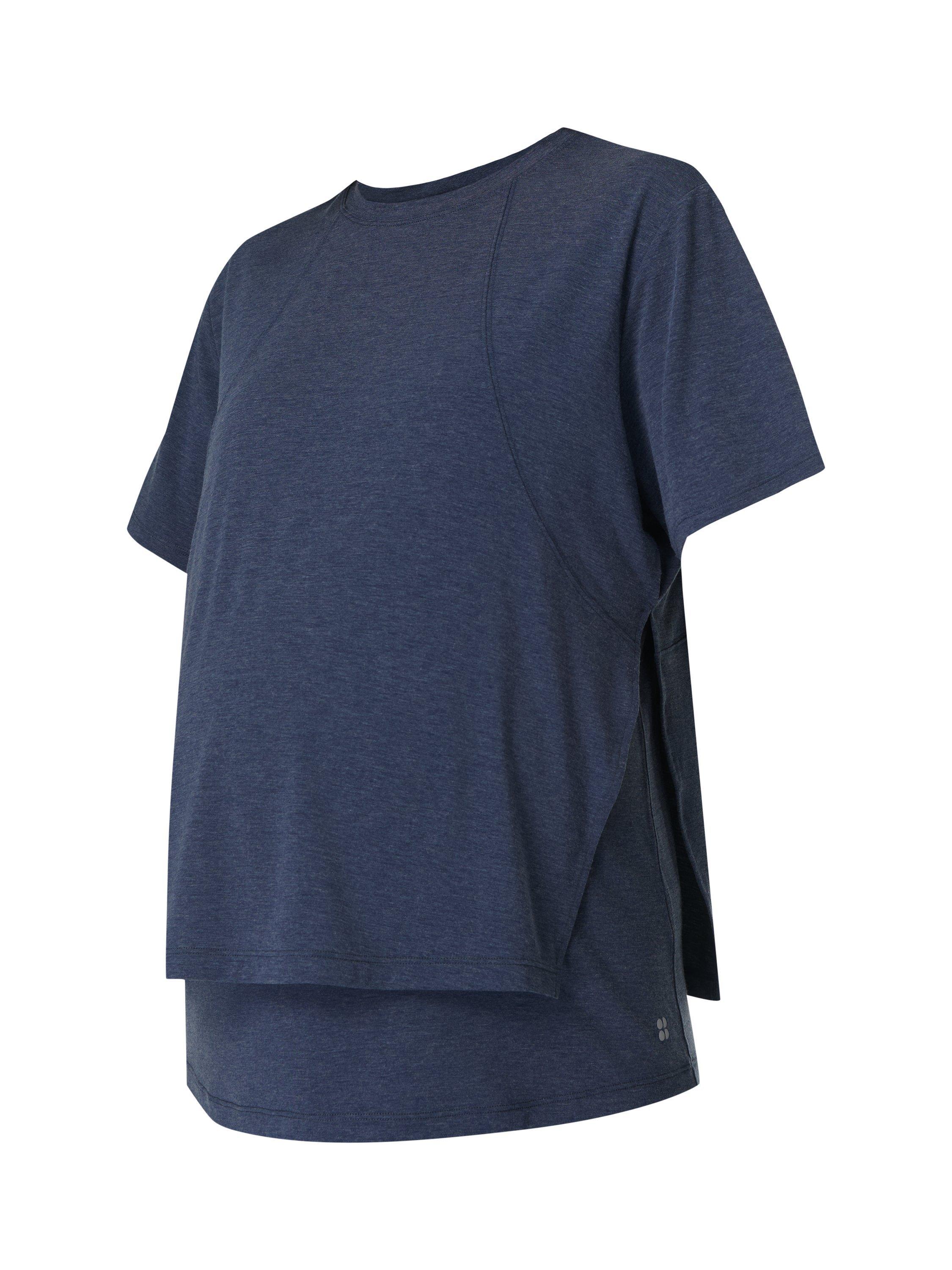 Product image 9 of 10, which shows Sweaty Betty Soft Flow 2-in-1 Nursing T-Shirt, Navy Blue, XXS
