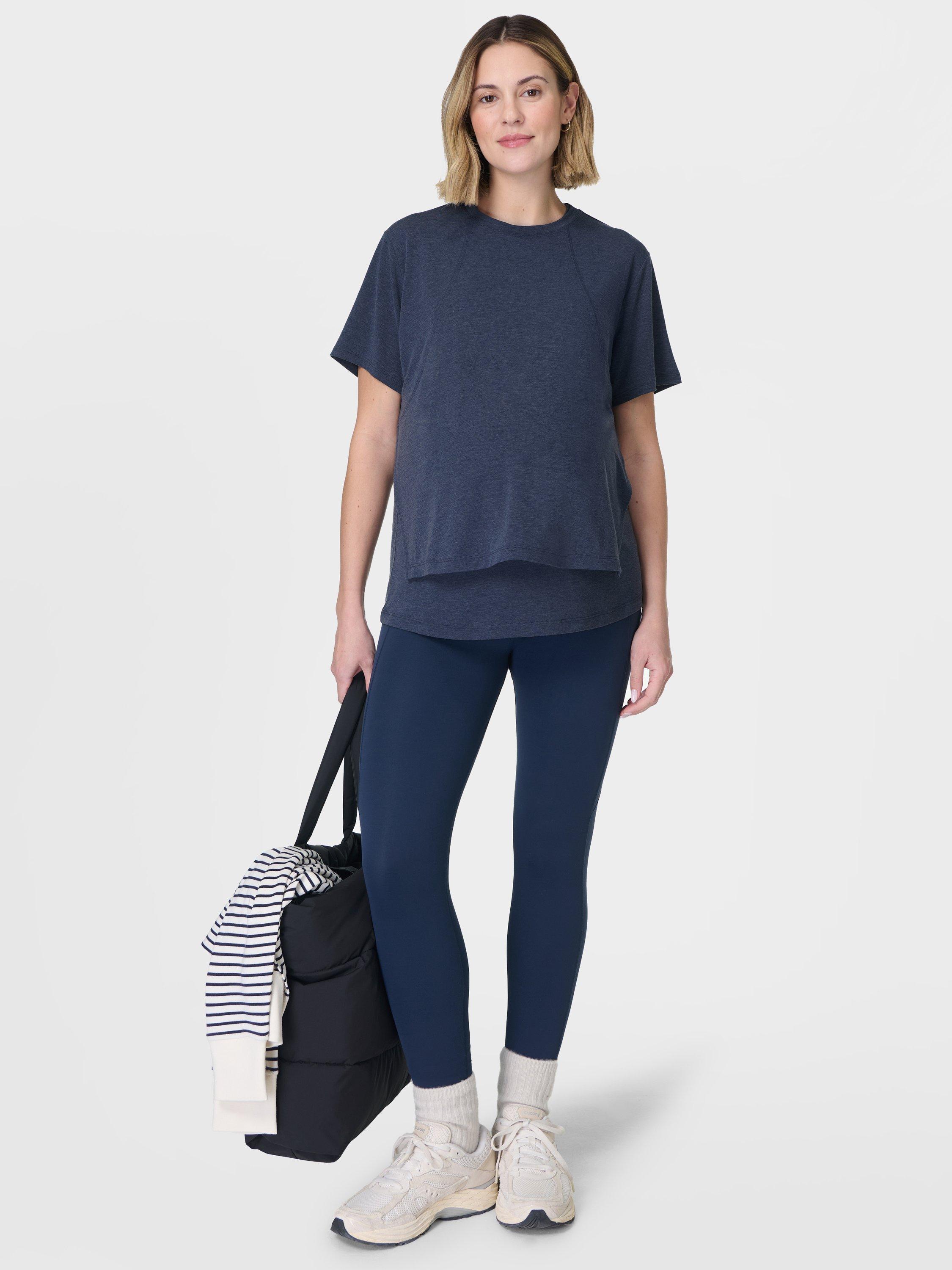 Product image 10 of 10, which shows Sweaty Betty Soft Flow 2-in-1 Nursing T-Shirt, Navy Blue, XXS