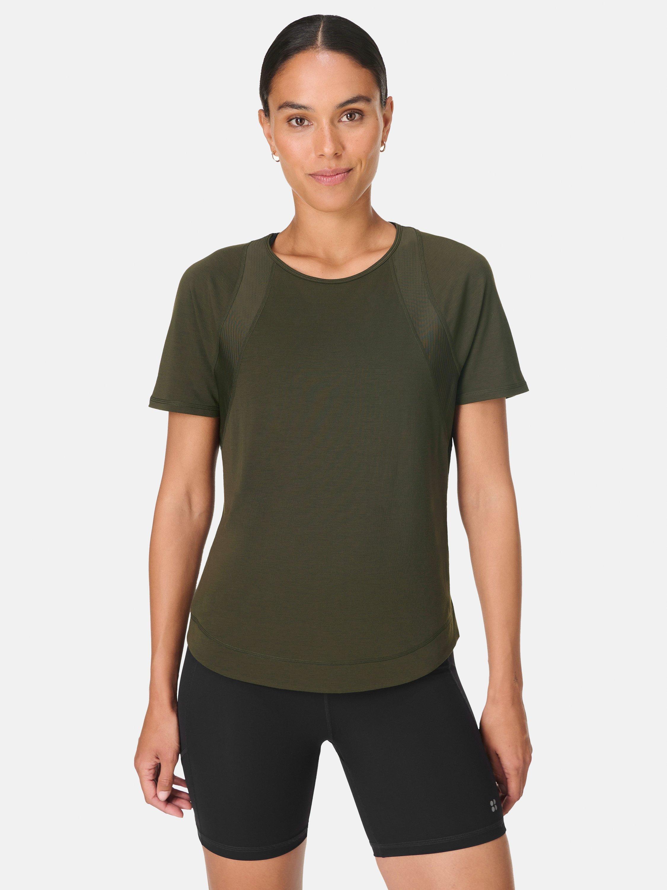 Product image 1 of 7, which shows Sweaty Betty Breathe Easy Mesh T-Shirt, Nori Green, XXS