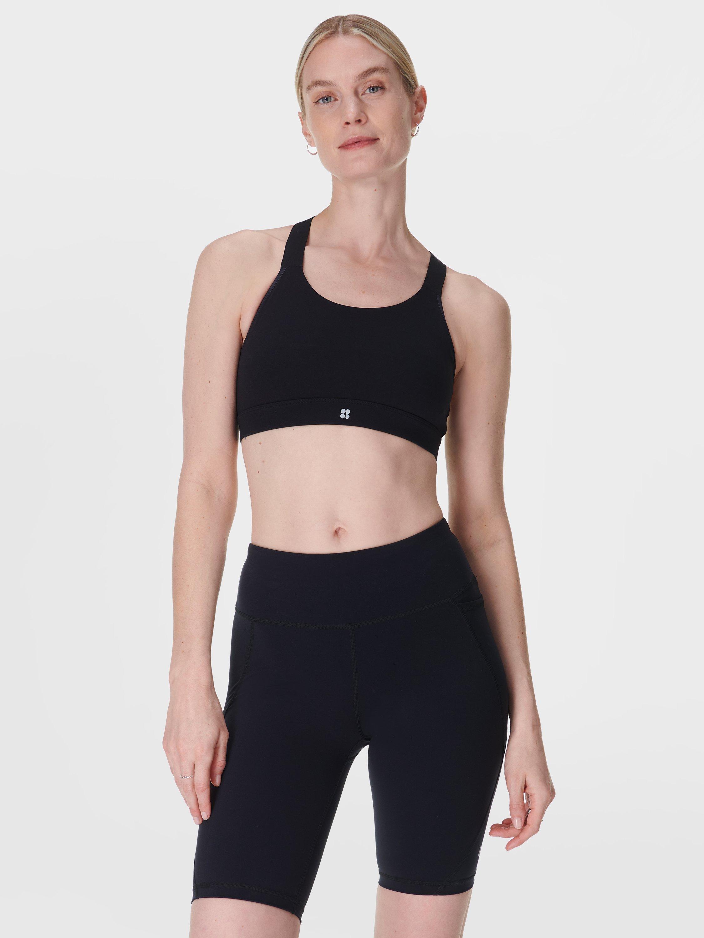 Product image 1 of 6, which shows Sweaty Betty Power Medium Support Seam-Free Bra, Black, XXS