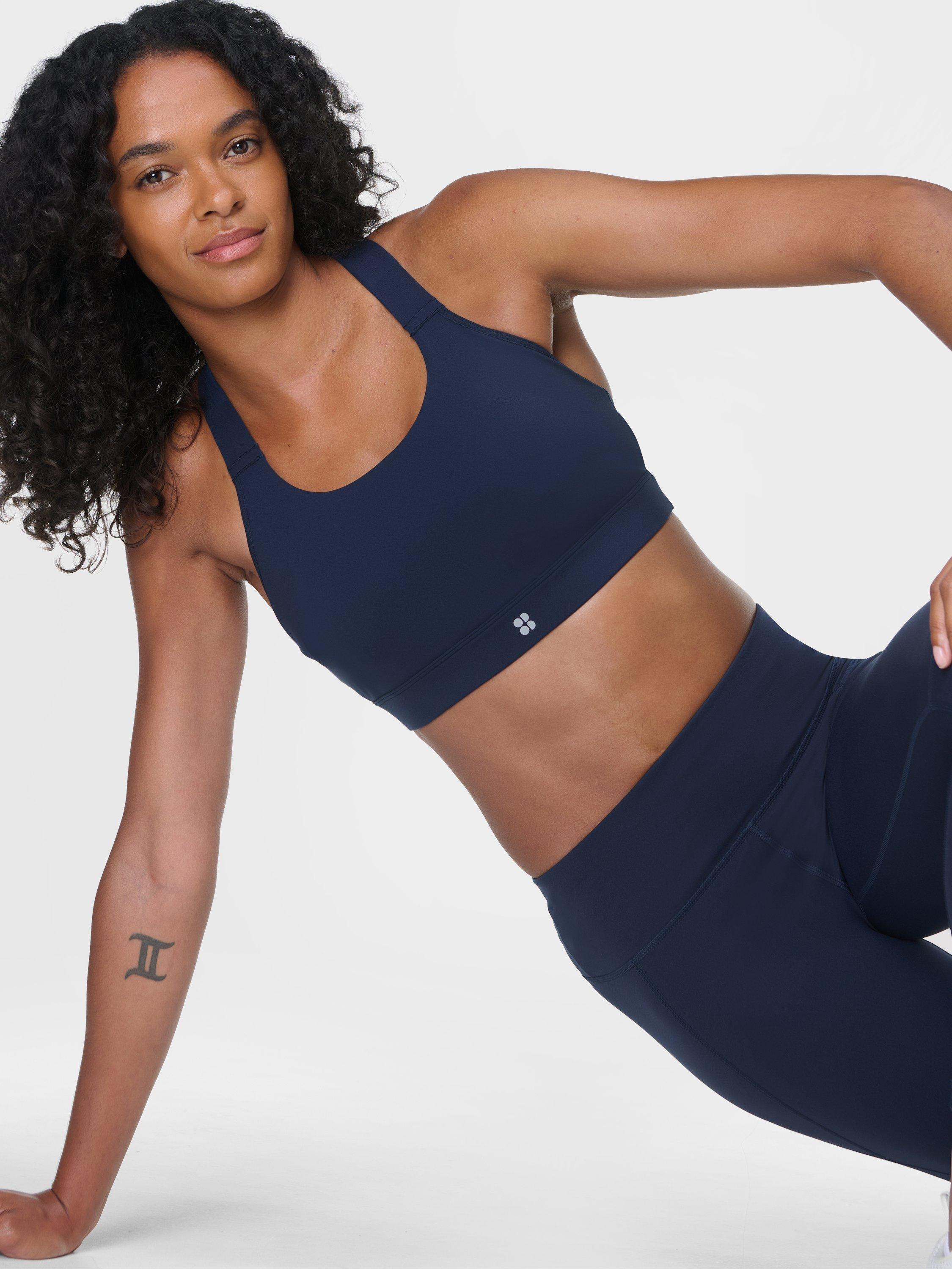 Product image 3 of 7, which shows Sweaty Betty Power Medium Support Seam-Free Bra, Navy Blue, XXS