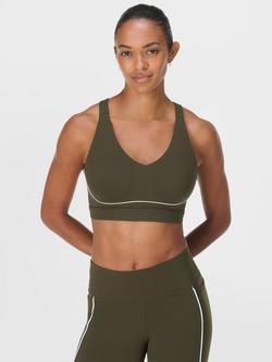 Sweaty Betty Power Medium Impact Sports Bra, Nori Green/White