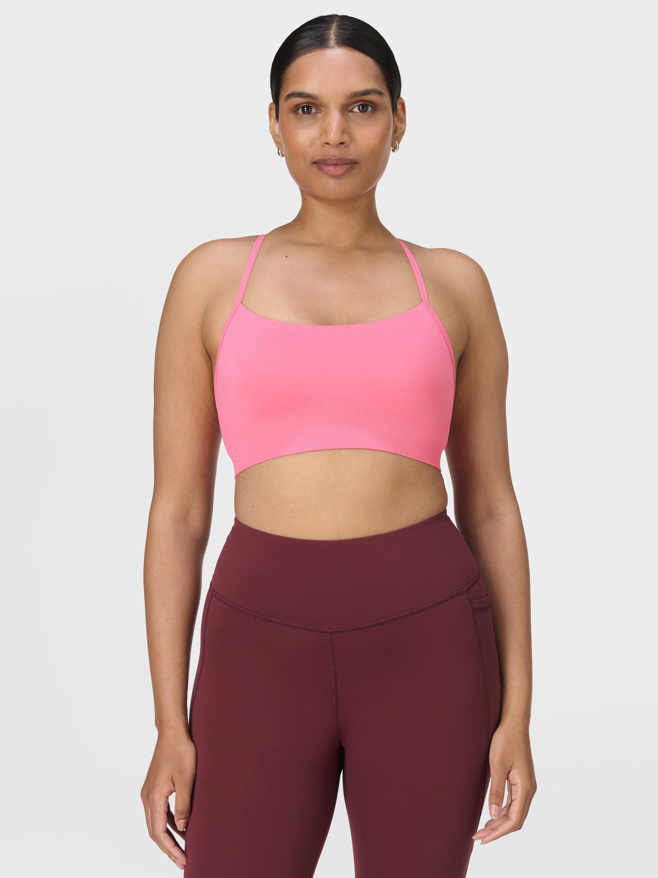 Product image 1 of 6, which shows Sweaty Betty Spirit Restored Yoga Sports Bra, Lollipop Pink, XS
