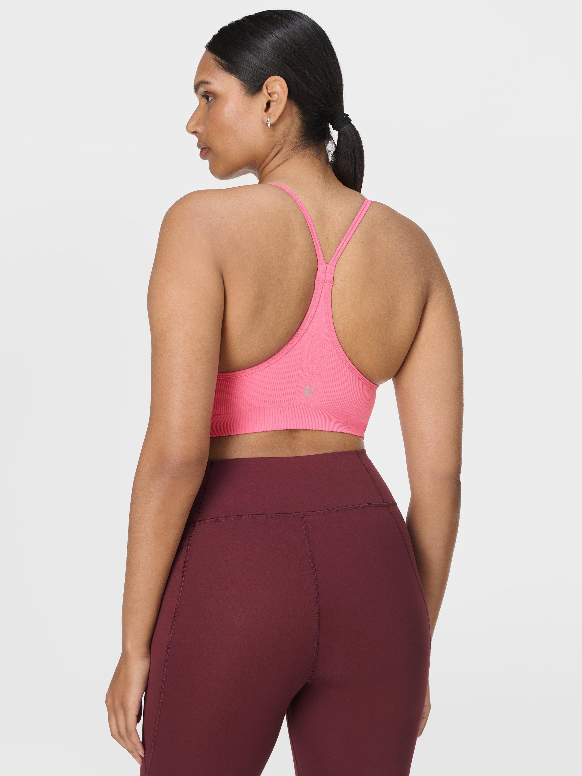 Product image 3 of 6, which shows Sweaty Betty Spirit Restored Yoga Sports Bra, Lollipop Pink, XS