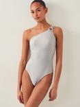 Monsoon Kimi Glitter One-Shoulder Swimsuit, Silver