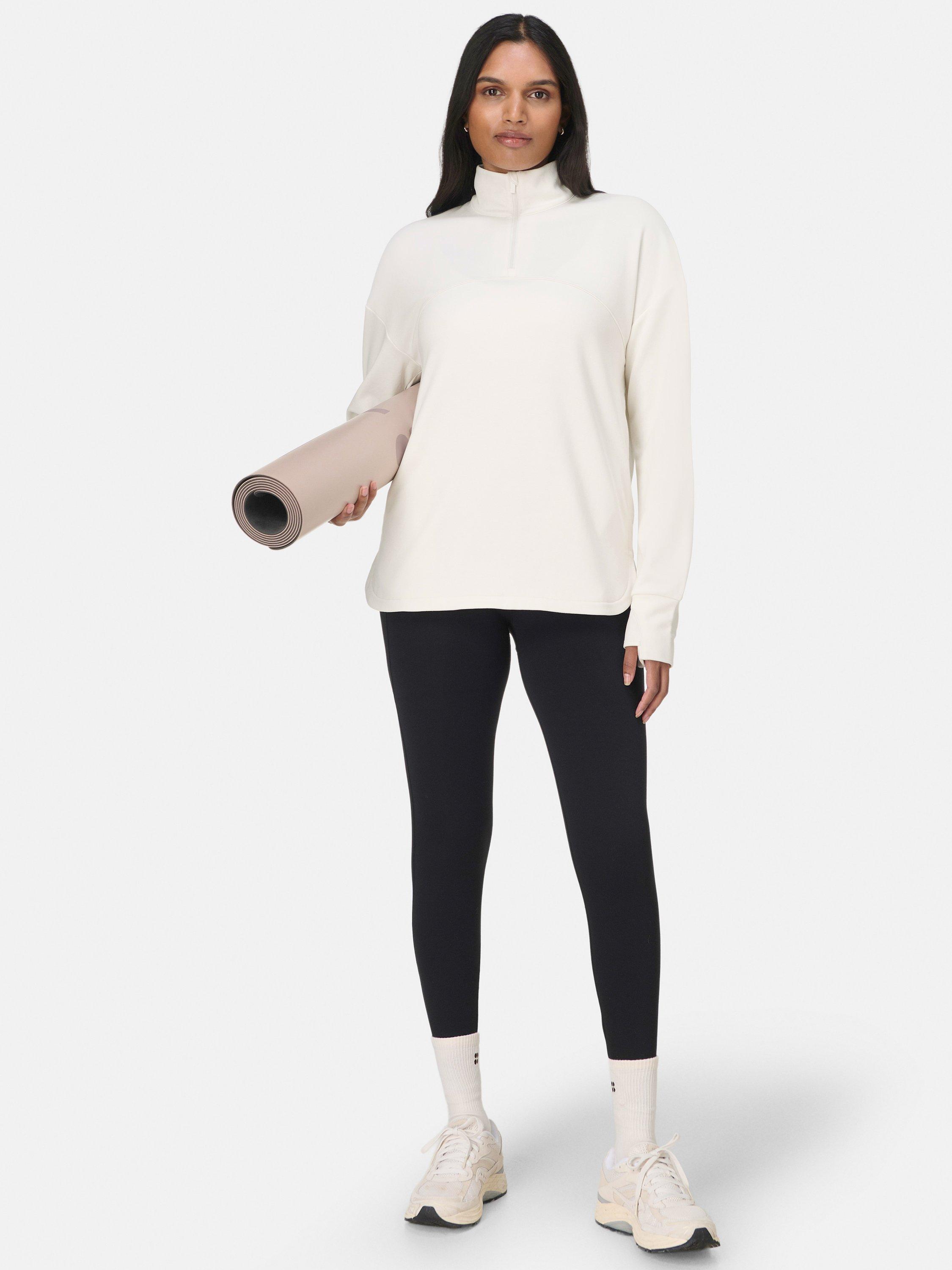 Product image 2 of 7, which shows Sweaty Betty Ultimate Studio Midlayer Top, Lily White, XXS