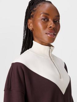 Sweaty Betty Cotton Blend Half Zip Neck Sweatshirt - view 2, Sable Brown/Lily White