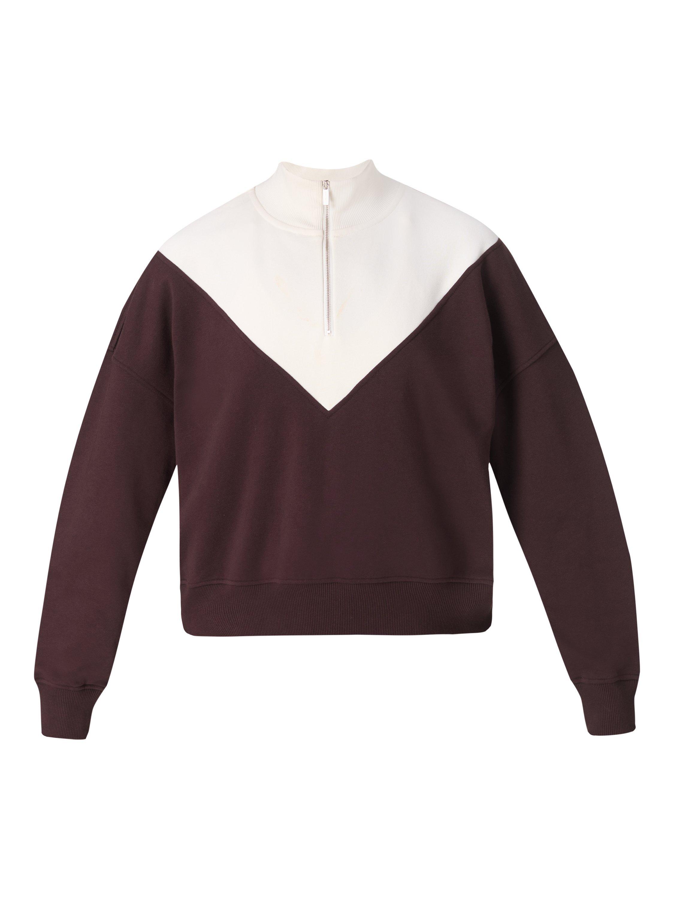 Product image 7 of 8, which shows Sweaty Betty Cotton Blend Half Zip Neck Sweatshirt, Sable Brown/Lily White, XXS-XS