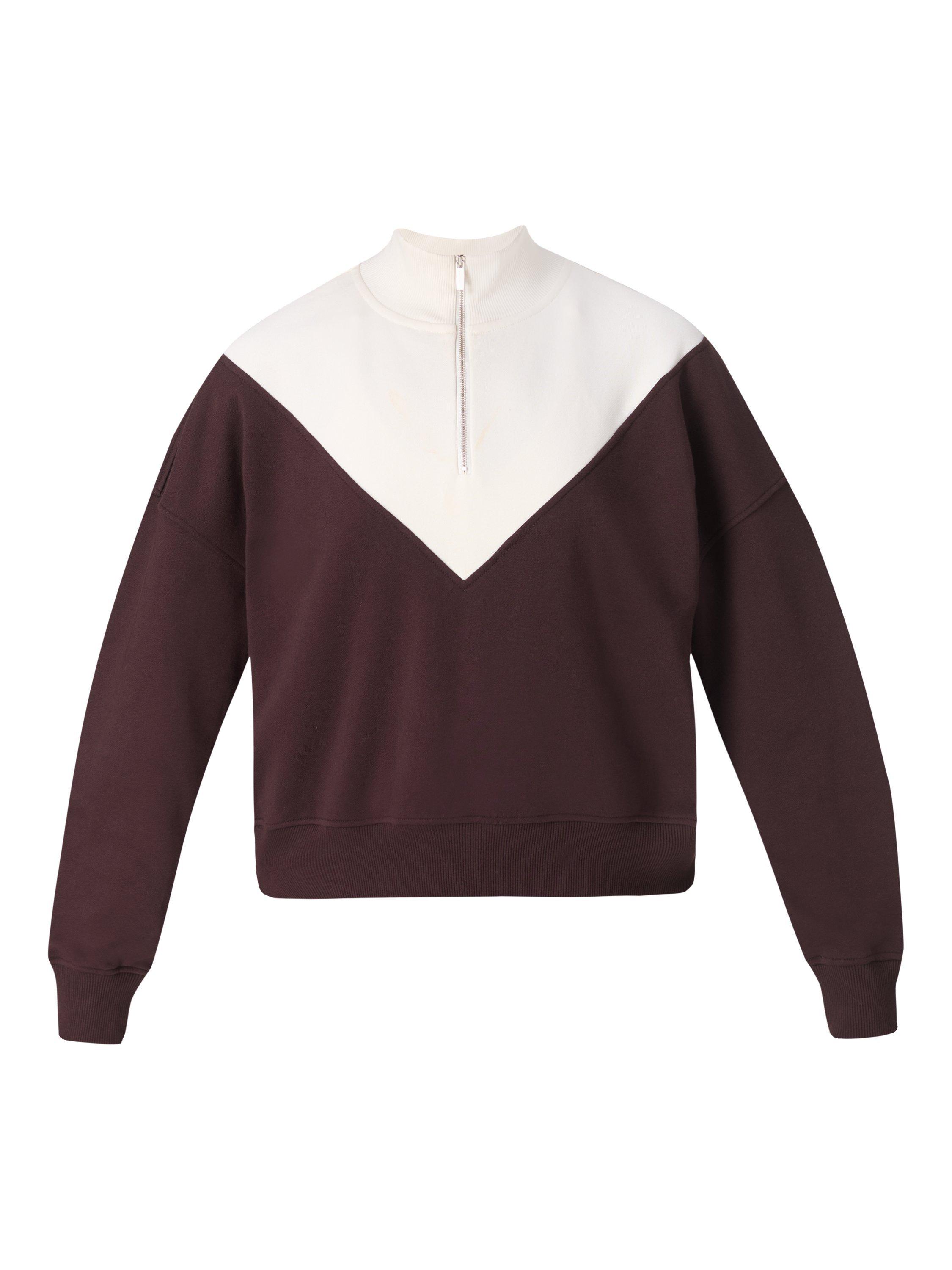 Product image 8 of 8, which shows Sweaty Betty Cotton Blend Half Zip Neck Sweatshirt, Sable Brown/Lily White, XXS-XS