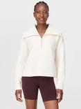 Sweaty Betty Peaceful Rib 1/2 Zip Cropped Sweatshirt, Lily White