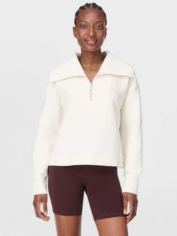 Sweaty Betty Peaceful Rib 1/2 Zip Cropped Sweatshirt, Lily White, Lily White
