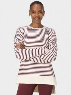 Sweaty Betty After Class Stripe Organic Cotton Blend Longline Sweatshirt - view 2, Lily White/Garnet Red