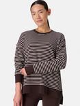 Sweaty Betty After Class Stripe Cropped Longline Sweatshirt, Sable Brown/Lily White