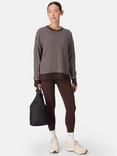 Sweaty Betty After Class Stripe Cropped Longline Sweatshirt, Sable Brown/Lily White