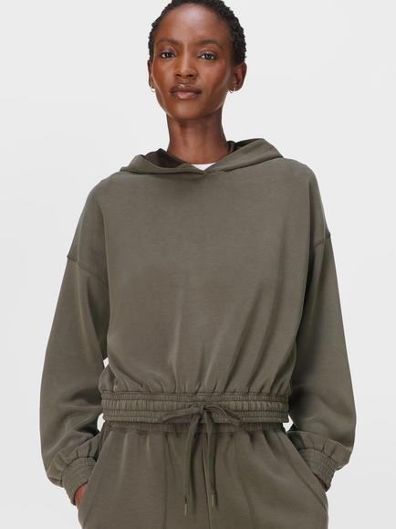 Sweaty Betty Sand Wash CloudWeight Crop Hoodie - view 2, Nori Green