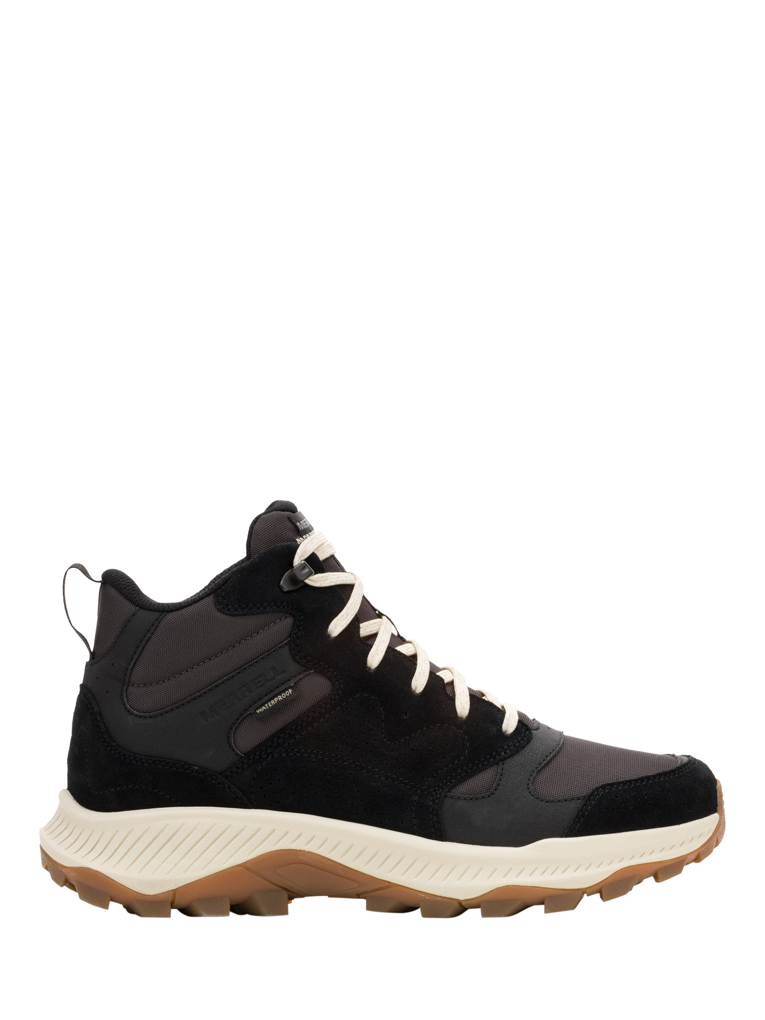 Product image 1 of 5, which shows Merrell Tempo Sol Mid Suede Hiking Shoes, Black, 7