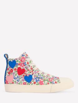 Mini Boden Kids' Canvas High Top Trainers, Floral Hearts, Floral Hearts