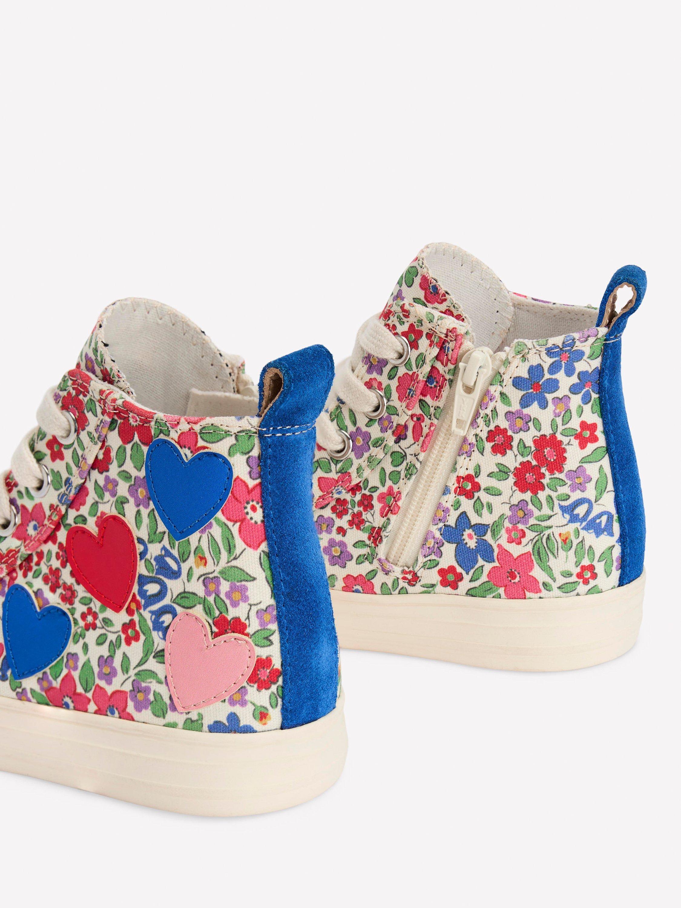 Product image 3 of 3, which shows Mini Boden Kids' Canvas High Top Trainers, Floral Hearts, 7 Jnr