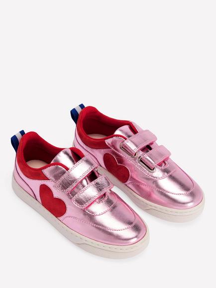 Mini Boden Kids' Colourblock Low Top Trainers, Metallic Pink Heart - view 2, Metallic Pink Heart
