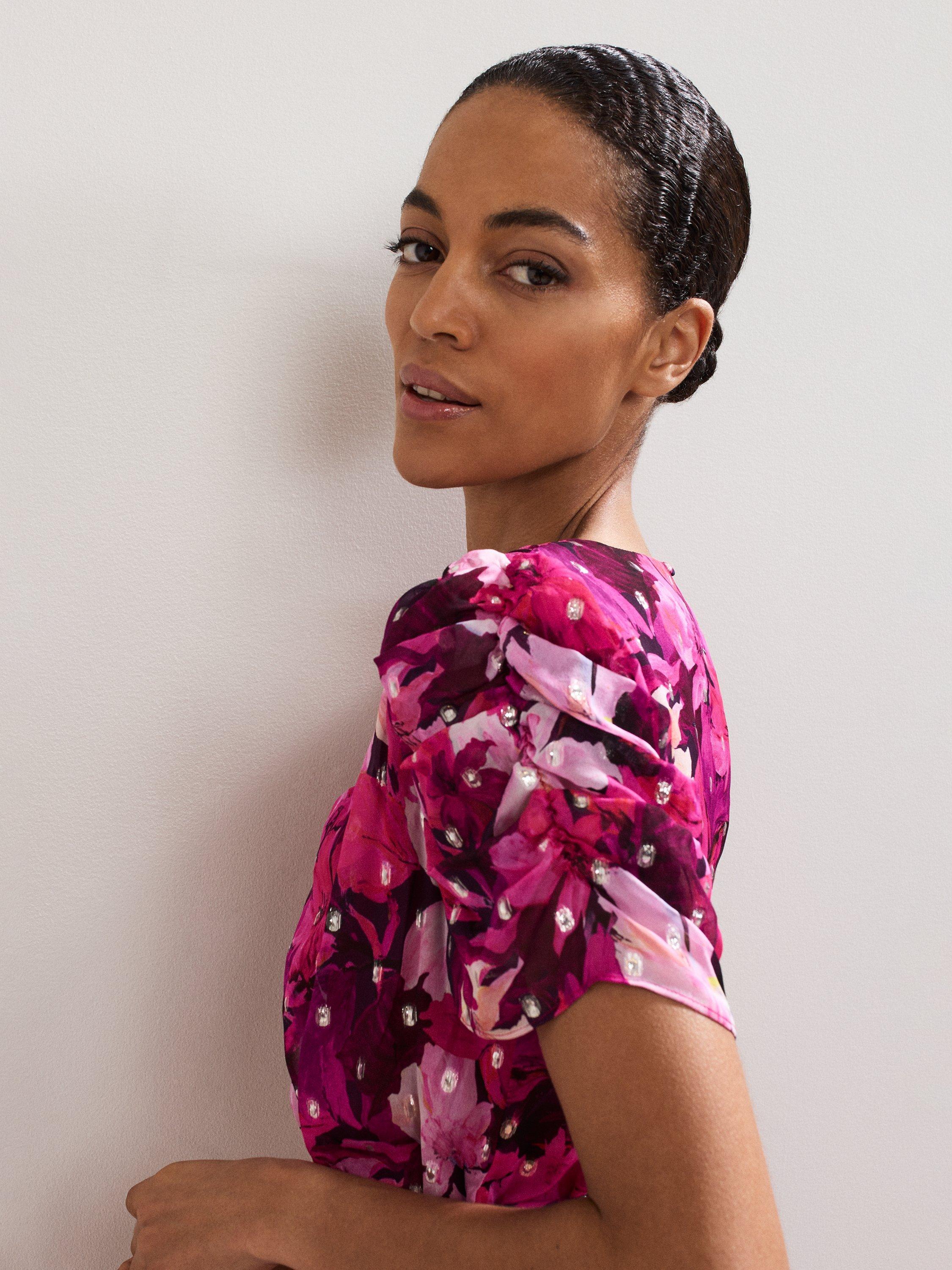 Product image 7 of 9, which shows Phase Eight Azalea Floral Midi Dress, Multi, 8