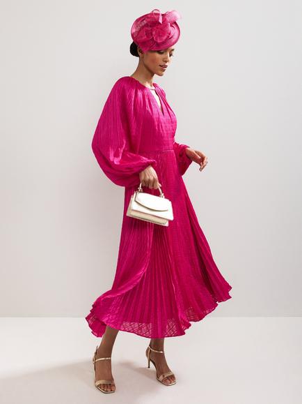 Phase Eight Faye Plisse Midi Dress, Pink, Pink