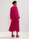 Phase Eight Faye Plisse Midi Dress, Pink