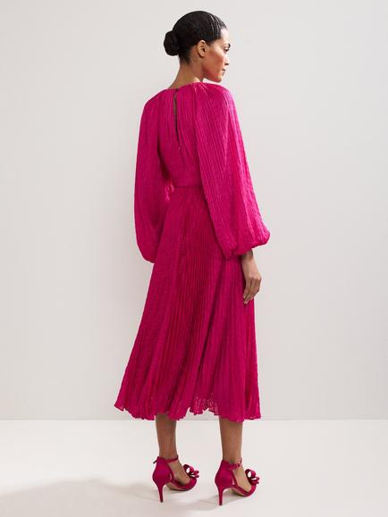 Phase Eight Faye Plisse Midi Dress, Pink - view 2, Pink