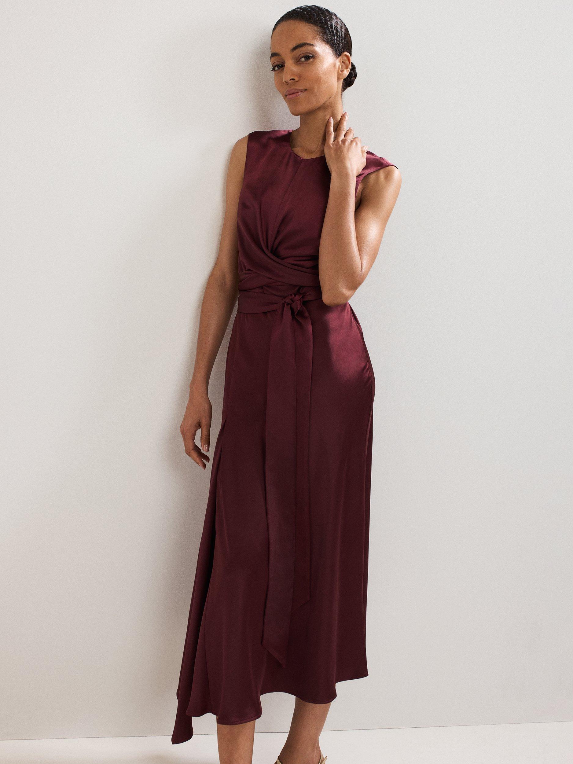 Product image 3 of 9, which shows Phase Eight Felicity Open Back Satin Dress, Burgundy, 6