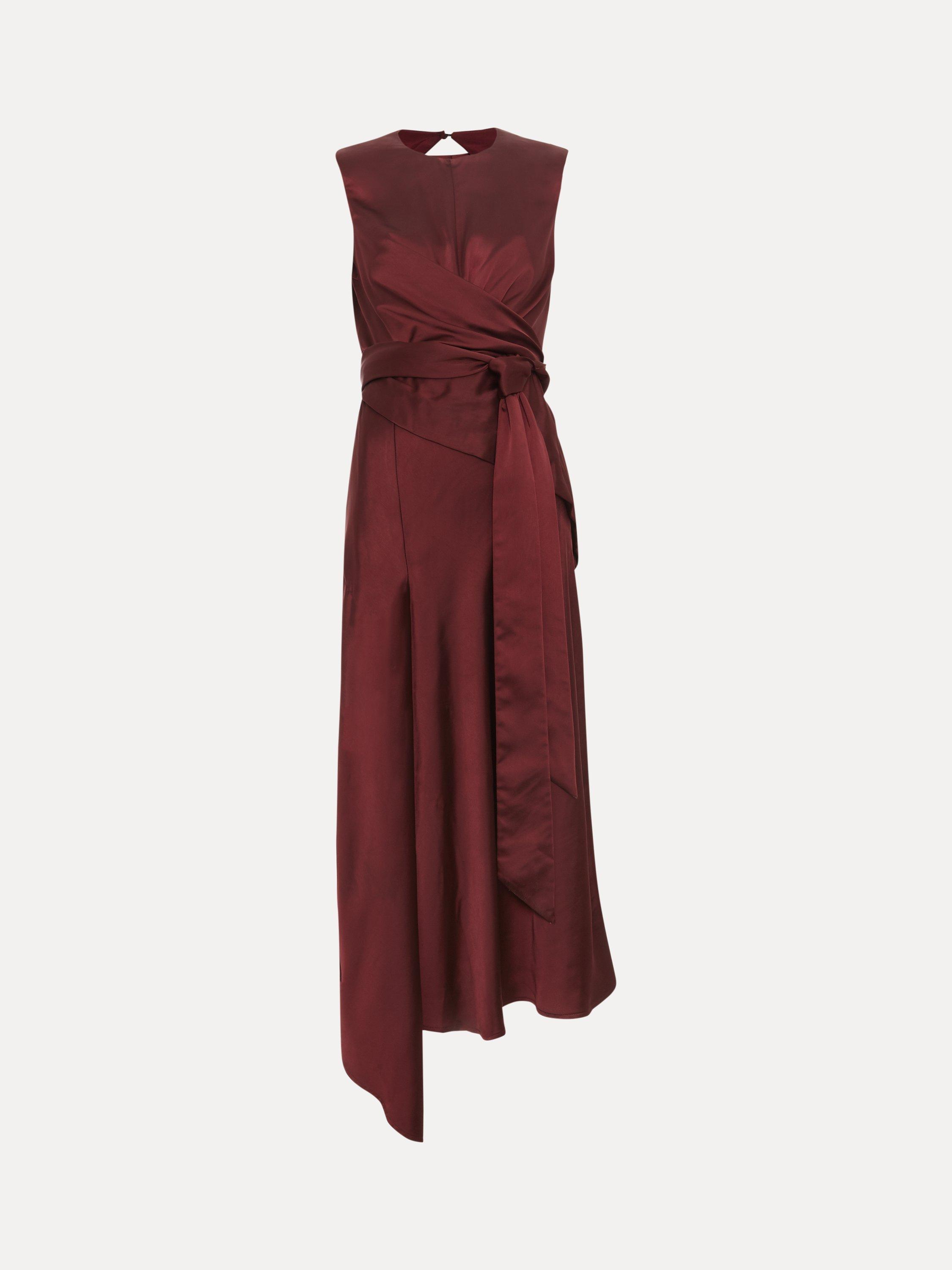 Product image 5 of 9, which shows Phase Eight Felicity Open Back Satin Dress, Burgundy, 6