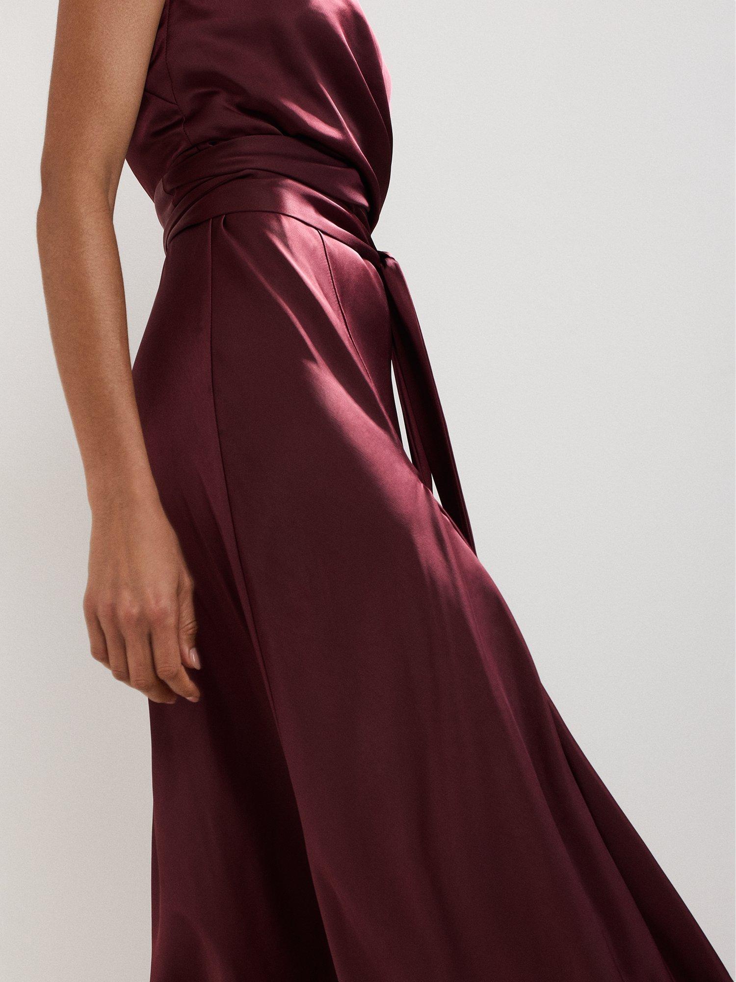 Product image 7 of 9, which shows Phase Eight Felicity Open Back Satin Dress, Burgundy, 6