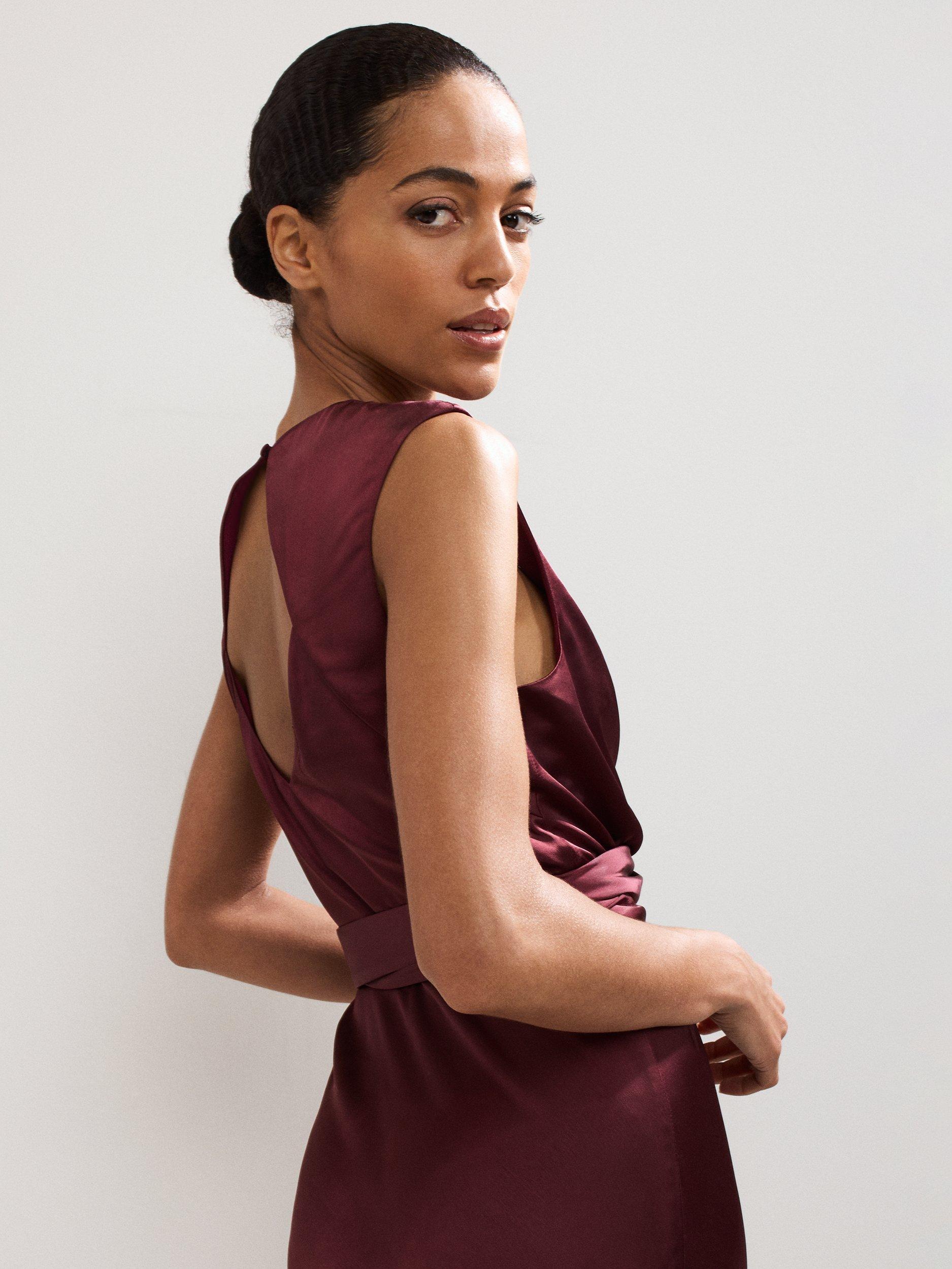Product image 8 of 9, which shows Phase Eight Felicity Open Back Satin Dress, Burgundy, 6