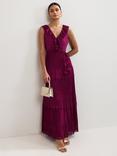 Phase Eight Klana Plisse Maxi Dress, Burgundy