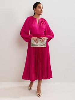 Phase Eight Petite Faye Plisse Midi Dress, Pink, Pink