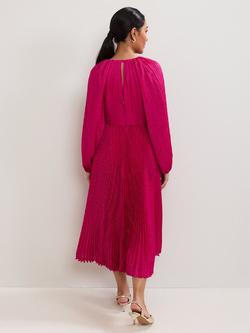 Phase Eight Petite Faye Plisse Midi Dress, Pink - view 2, Pink