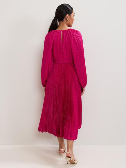 Phase Eight Petite Faye Plisse Midi Dress, Pink - view 2, Pink