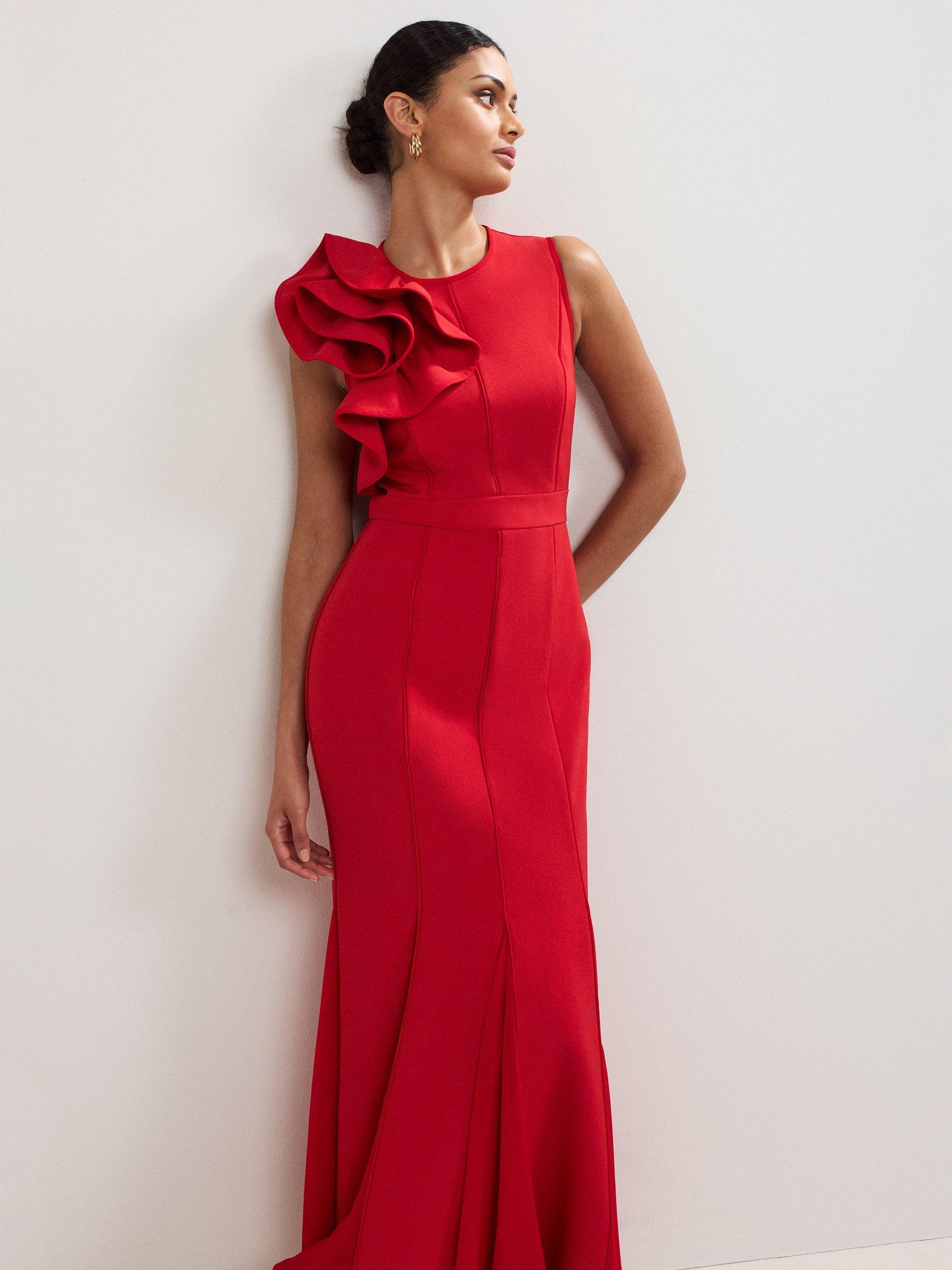Product image 3 of 8, which shows Phase Eight Collection 8 Tyra Ruffle Maxi Dress, Red, 6
