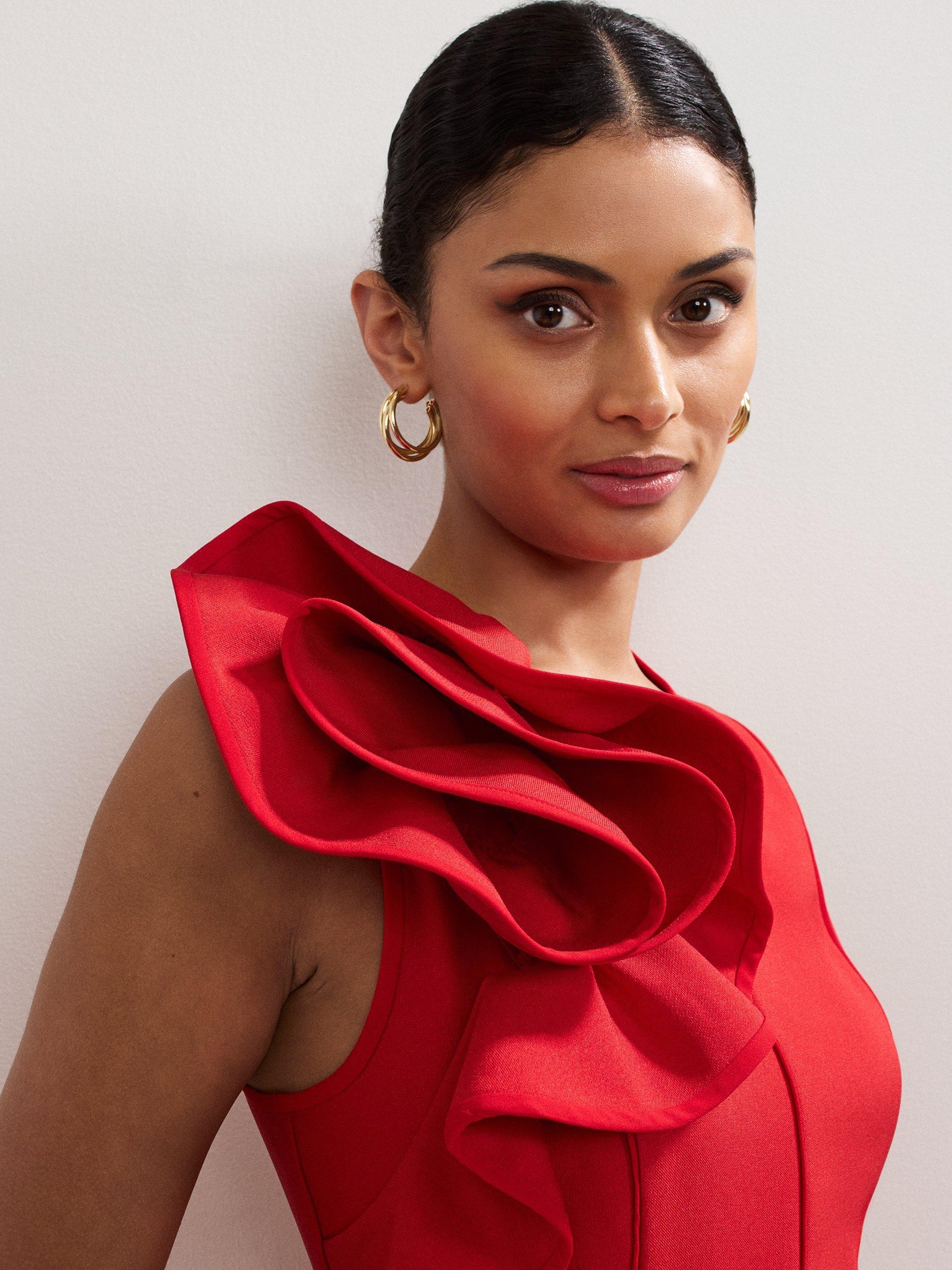 Product image 4 of 8, which shows Phase Eight Collection 8 Tyra Ruffle Maxi Dress, Red, 6