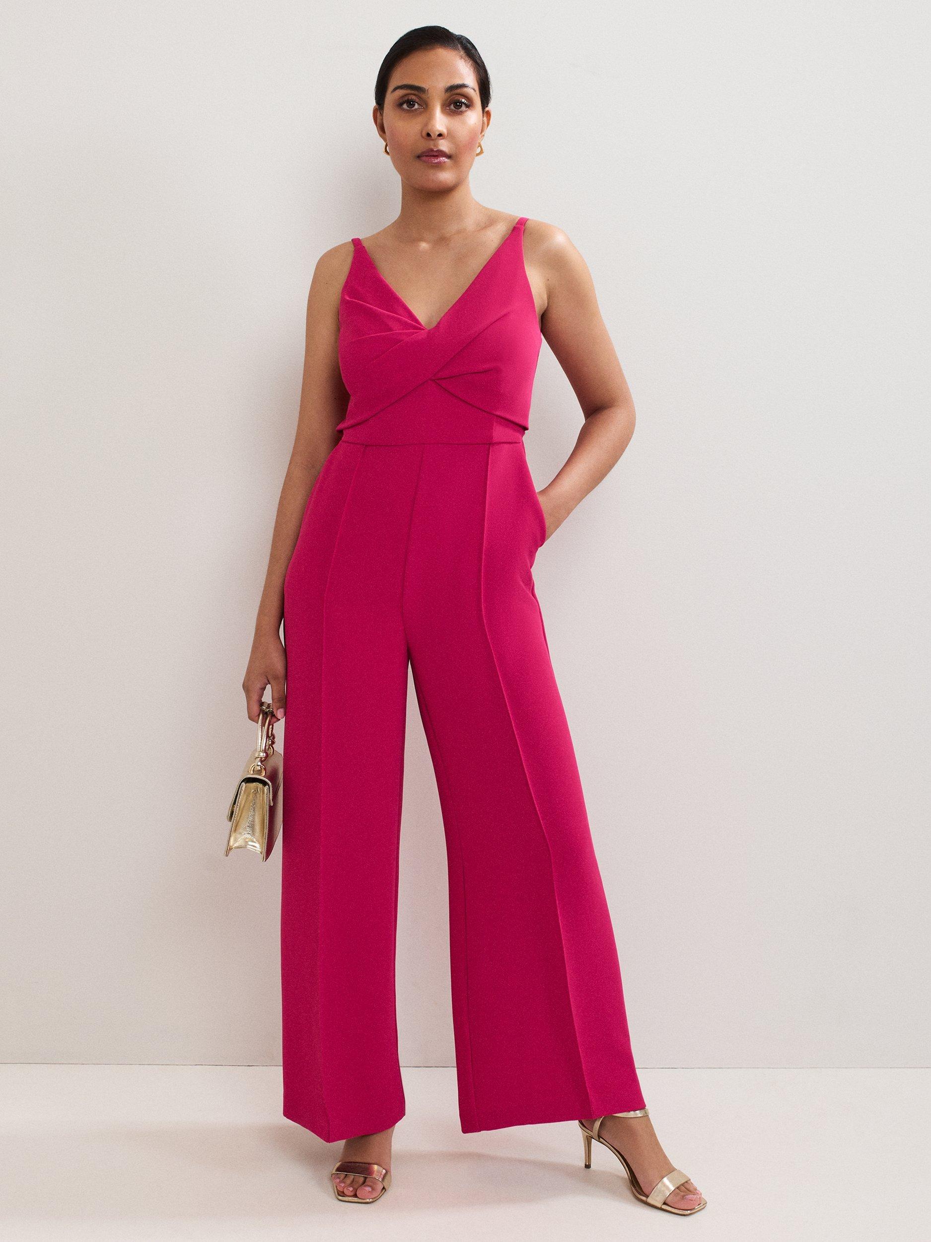 Product image 1 of 7, which shows Phase Eight Petite Hetty Tailored Jumpsuit, Pink, 8